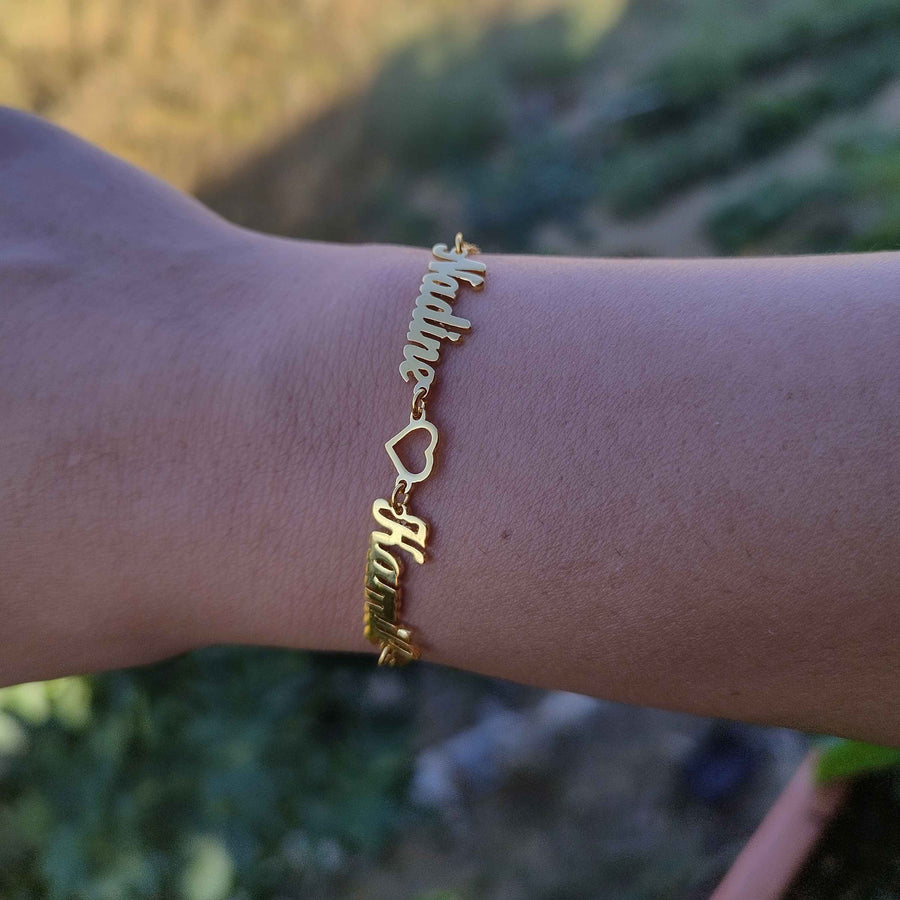 Double Name Bracelet with Heart