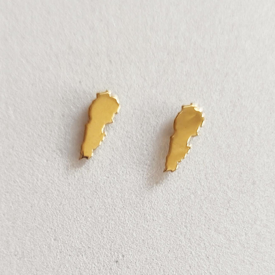 Lebanon Map Stud Earrings in 18K Gold