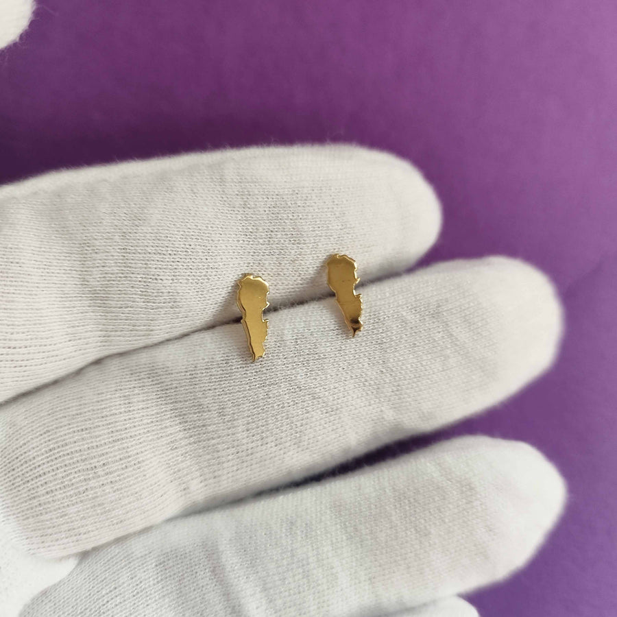 solid gold map of lebanon stud earrings