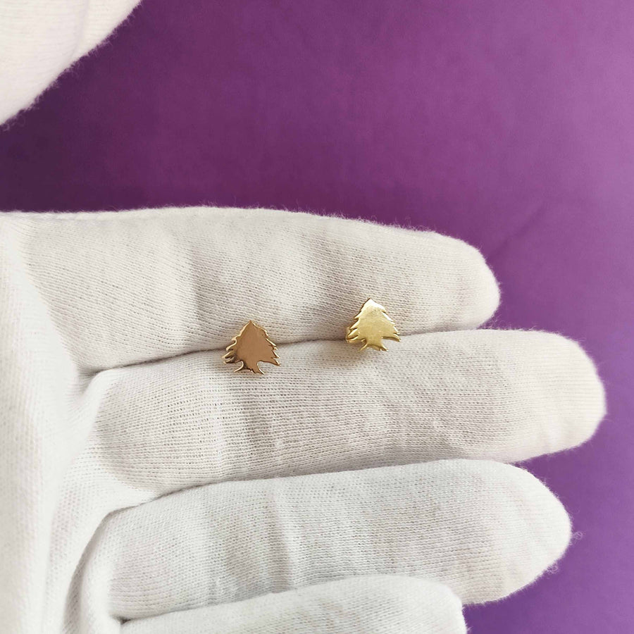 solid gold cedar tree earrings