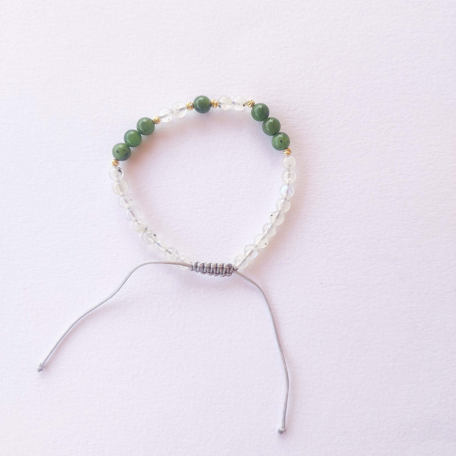 Moonstone & Jade Shamballa Bracelet with 18K Gold