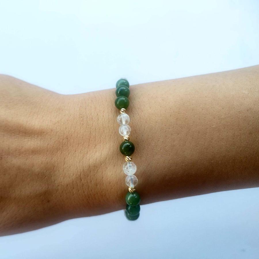 Moonstone & Jade Shamballa Bracelet with 18K Gold