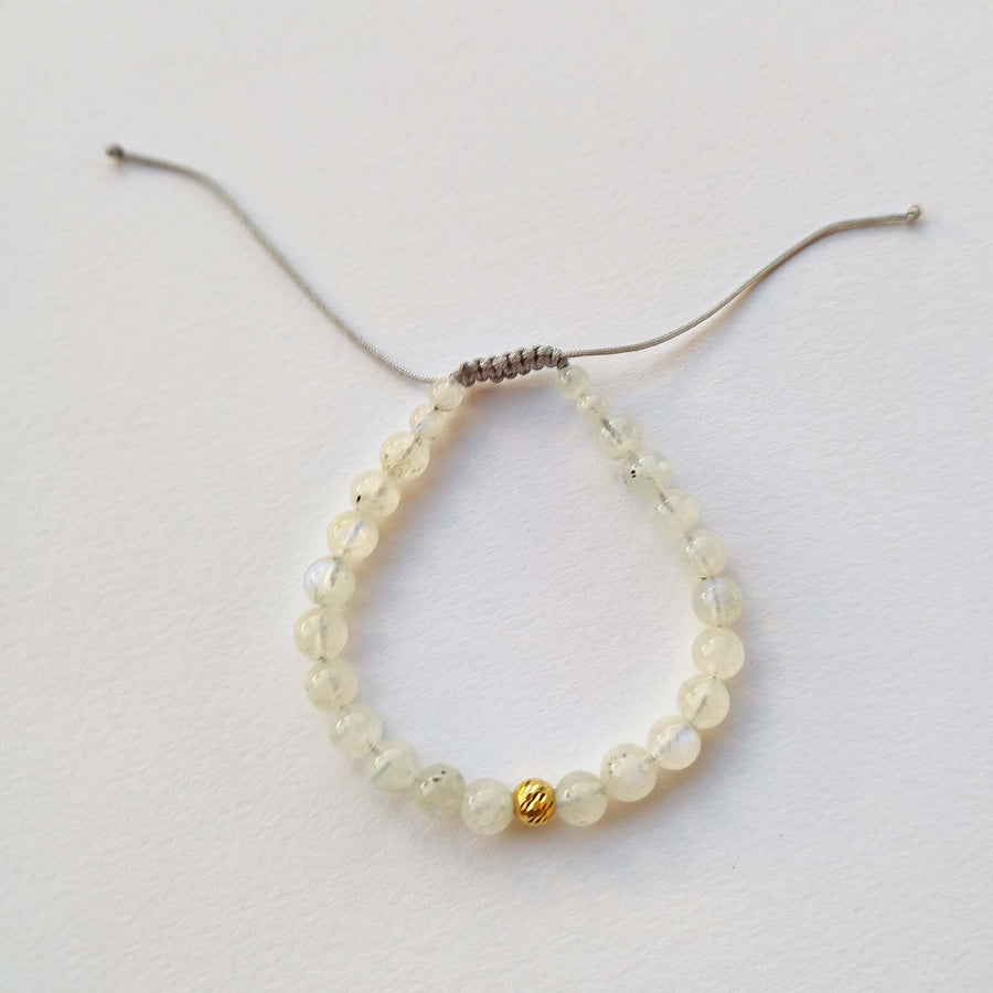 Moonstone shamballa bracelet with 18k gold bead