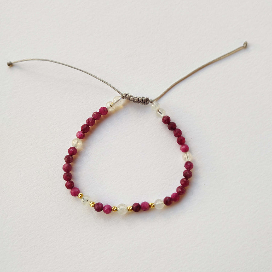 Ruby & moonstone shamballa bracelet with 18K gold beads