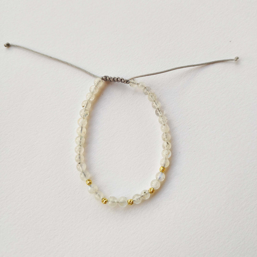 Moonstone Shamballa Bracelet with 18K Gold Beads