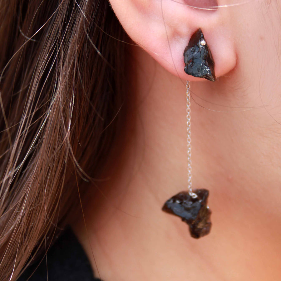 black topaz silver chain earring | black earring | stylish silver earring