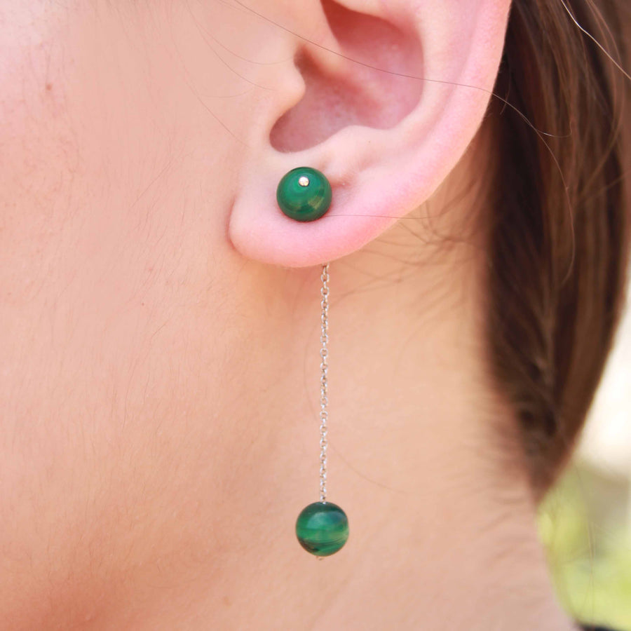 silver chain malachite earring