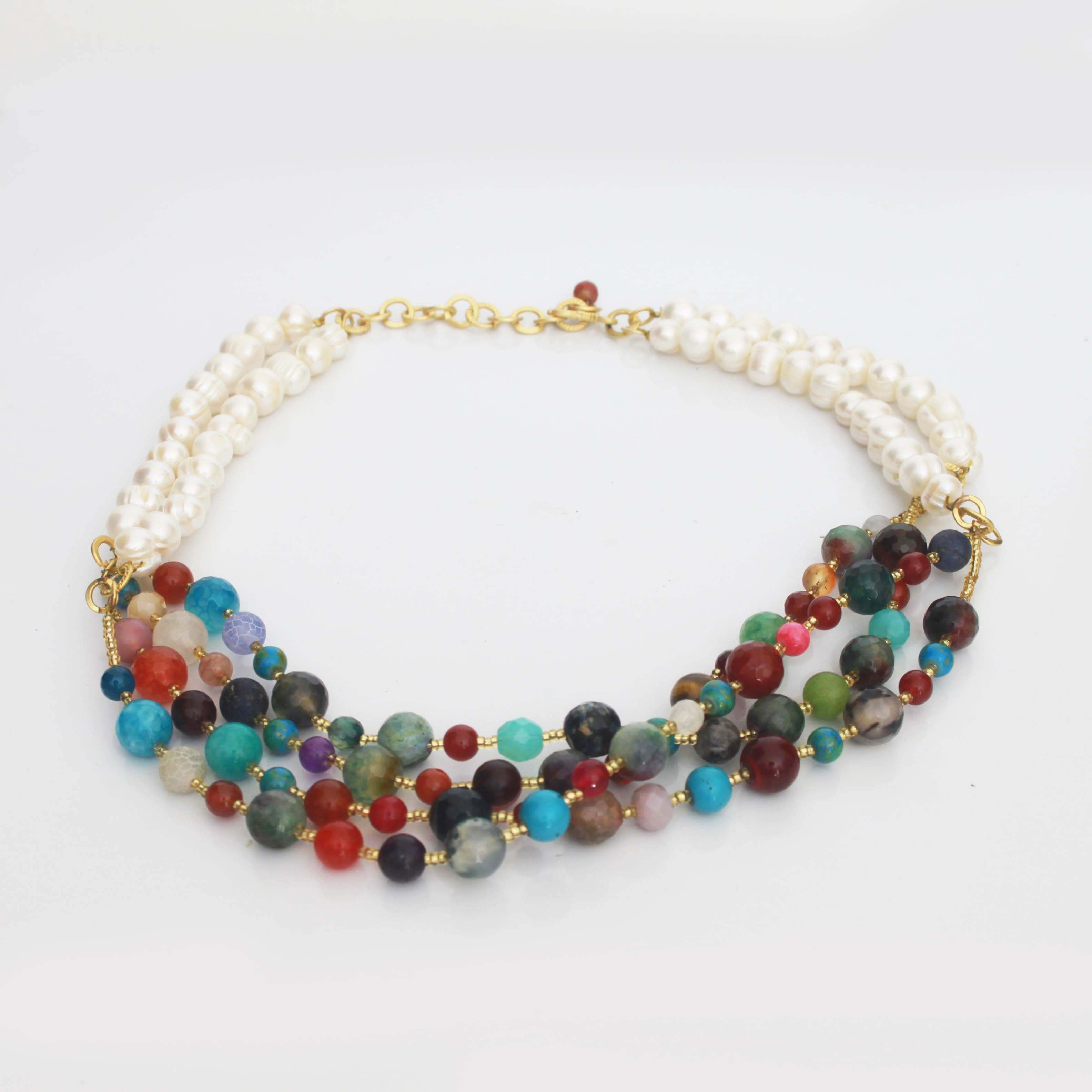 Customized Rainbow and Pearl Beaded Necklace