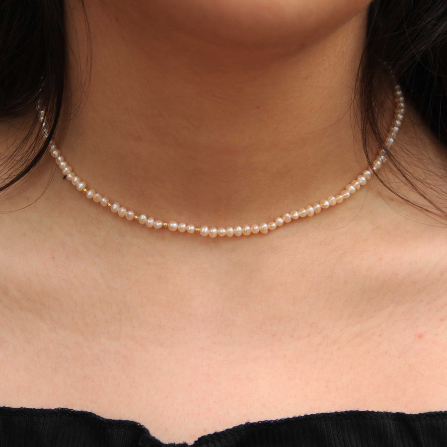 Pearl Seeds Choker Necklace 18K Gold