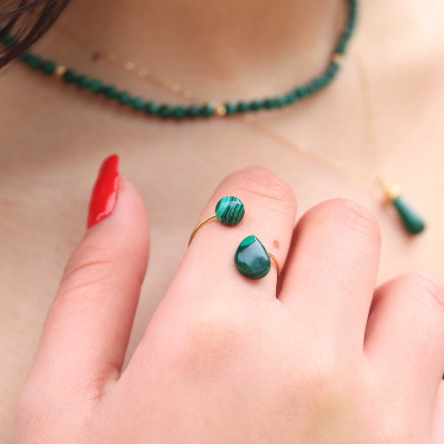 Malachite Stones Ring 18K Gold