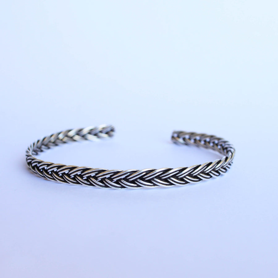 Braided Silver Bangle for Men