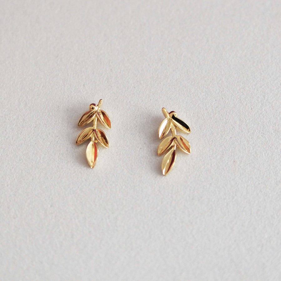 Olive Leaf Stud Earrings Real Gold