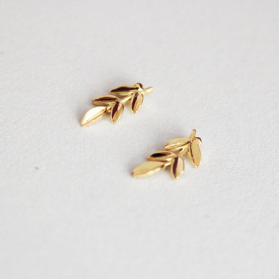 Olive branch earrings solid gold