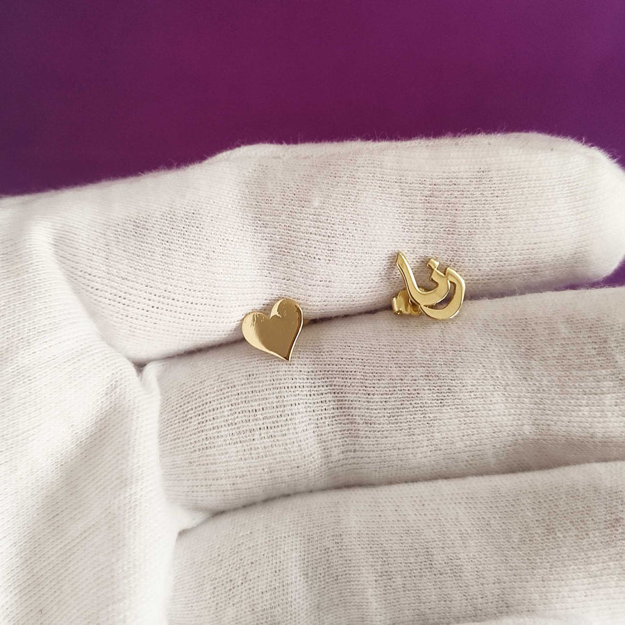 Personalized Name & Heart Earrings from Solid Gold