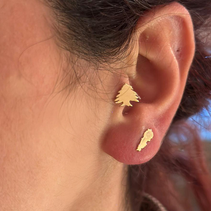 Lebanon Map & Cedar Tree Stud Earrings in real gold 