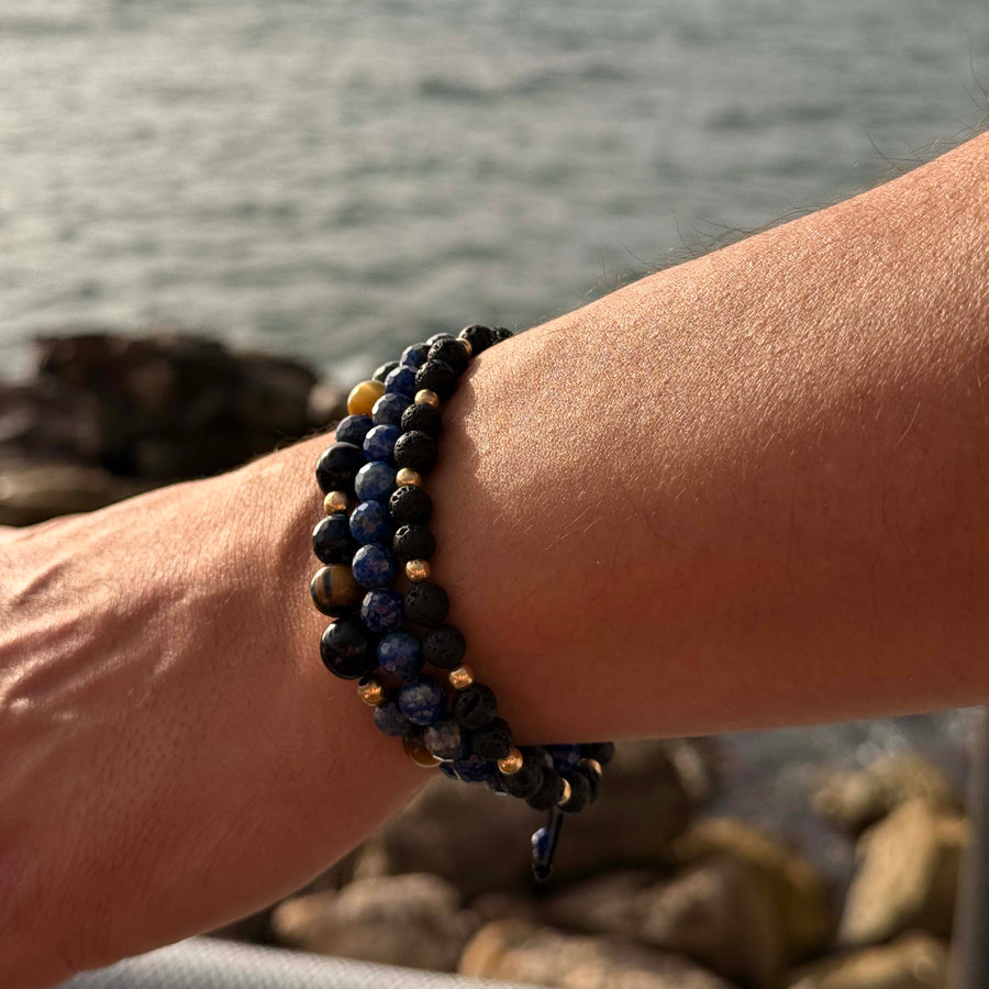 Men's Lava Stone Beaded Bracelet with 18K Gold Beads