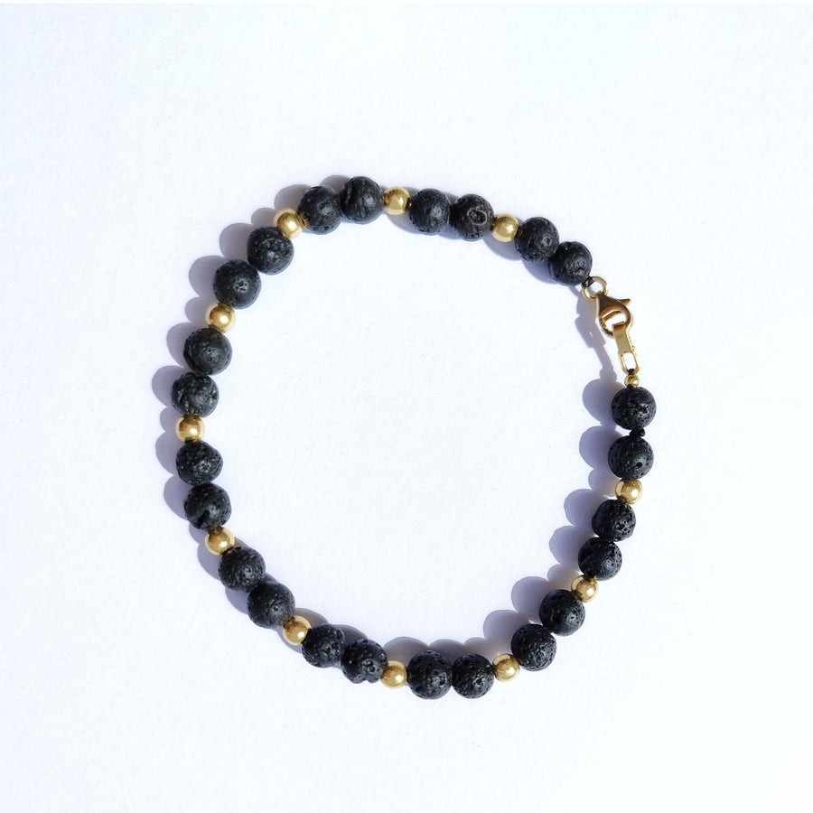 Men's Lava Stone Beaded Bracelet with 18K Gold Beads