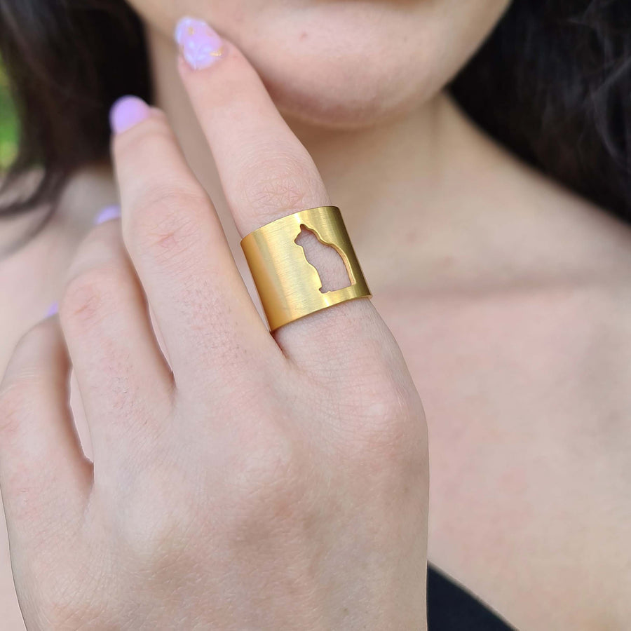Gold Themed Jewelry | gold matte ring | wide ring | Gift ideas for cat lovers