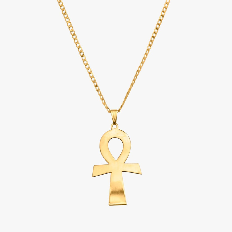 Gold Ankh Pendant Necklace | 24K Egyptian Ankh Cross Charm Pendant | NeoCityGarden