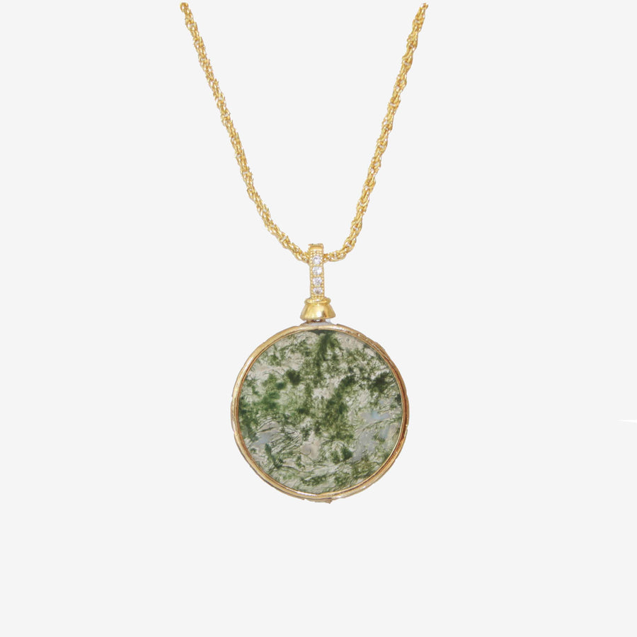 Alpengrun Disc Pendant Necklace - Rope Chain Necklace with a Green Disc Pendant