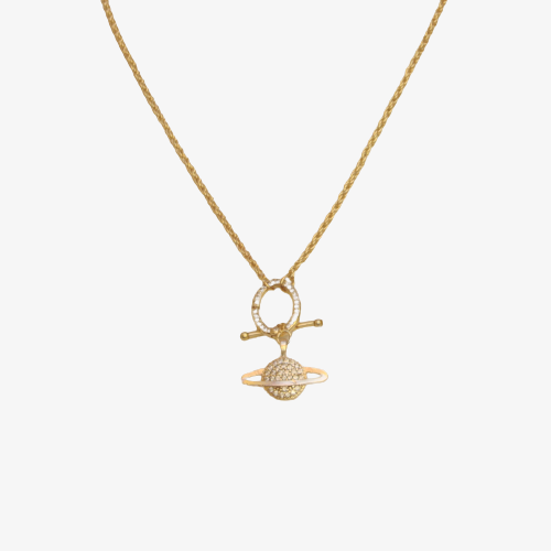 Saturn Necklace - Rope Chain Necklace with a Toggle Clasp Saturn Pendant