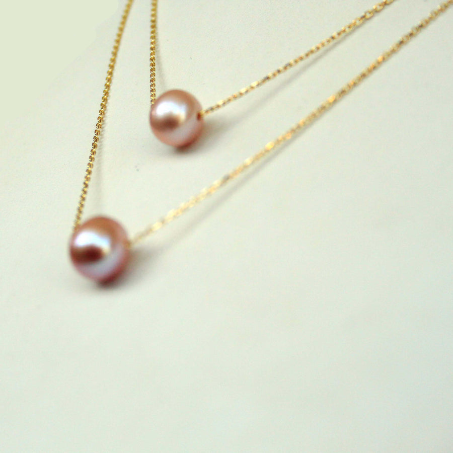 double layer gold necklace | Pink Pearls Necklace | pink pearl pendant necklace